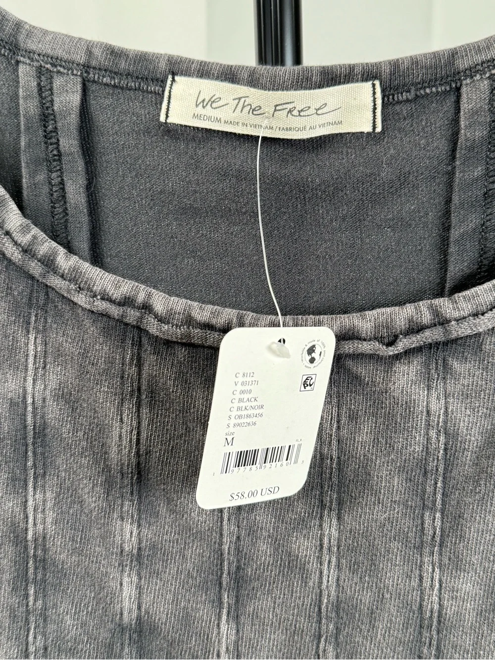 Free People We The Free Roller Tank NWT Black Acid Wash Ruffle Crop Top Medium